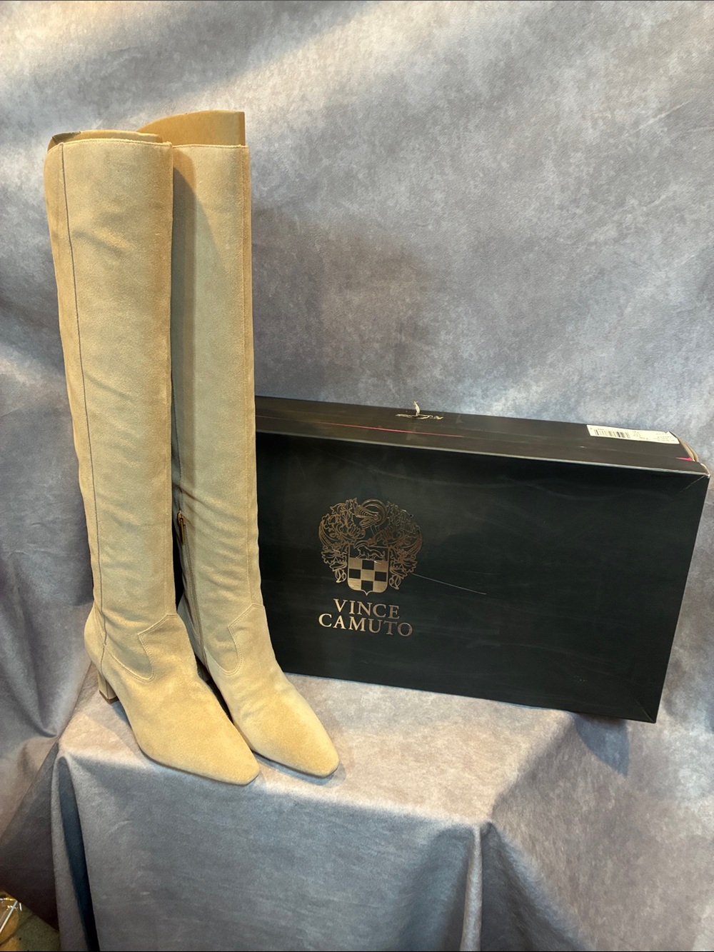 Vince Camuto Beige Over-The-Knee Suede Boots